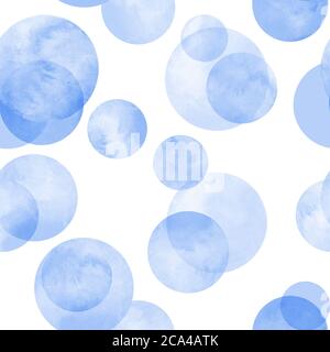 Cercles bleu marine indigo aquarelle sans coutures. Arrière-plan aquarelle abstrait avec cercles de couleur sur blanc. Texture en forme de rond dessinée à la main. PR Banque D'Images