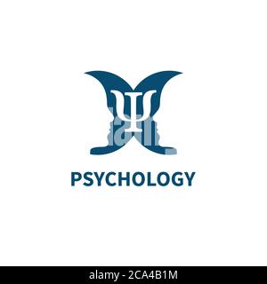Signe de psychologie avec deux profils de miroir et le symbole psi. Illustration de Vecteur