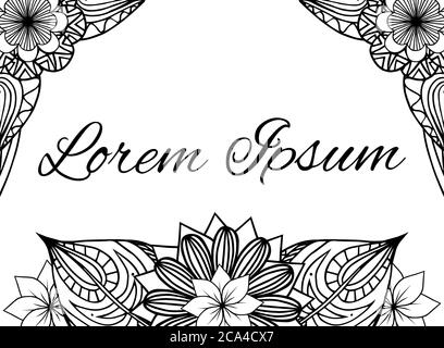 Cadre rectangulaire noir et blanc avec feuilles et fleurs d'anses. Élément vectoriel pour les invitations, les cartes de vœux, les cartes et votre dessin Illustration de Vecteur