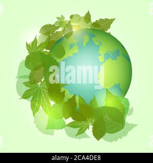 Illustration vectorielle planète Terre avec feuilles. Elément vectoriel pour votre conception Illustration de Vecteur