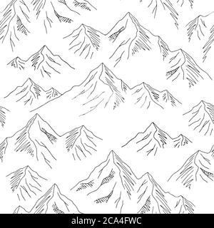 Montagnes graphique noir blanc sans couture motif paysage arrière-plan esquisse illustration vecteur Illustration de Vecteur