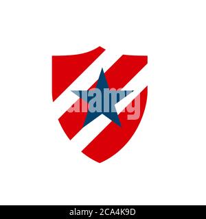 symbole vectoriel et illustration d'icône représentant le logo red blue american star shield Illustration de Vecteur