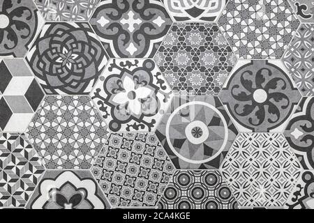 motif floral vintage à carreaux hexagonaux Banque D'Images