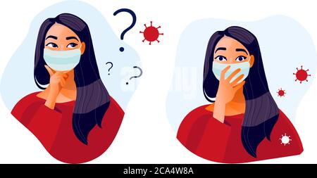 2019-ncov quarantaine. Ensemble de deux femmes tristes en masque de protection . Illustration de Vecteur