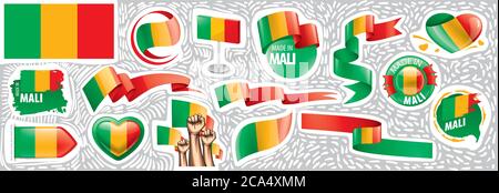 Ensemble vectoriel du drapeau national du Mali dans divers dessins créatifs Illustration de Vecteur