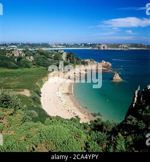 Vue sur la plage de Beauport, près de St Brelade, Jersey, Iles Anglo-Normandes, Royaume-Uni, Europe Banque D'Images