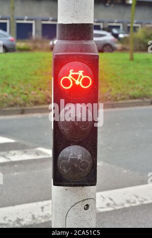 Feu rouge pour cyclistes, arrêt, arrêt, danger. Ville. Banque D'Images