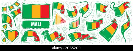 Ensemble vectoriel du drapeau national du Mali dans divers dessins créatifs Illustration de Vecteur