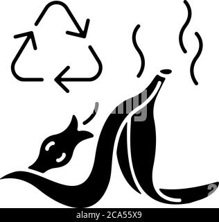 Icône de glyphe noir de recyclage des déchets alimentaires. Symbole de silhouette zéro déchet, consommation responsable sur espace blanc. Tri et recyclage des restes. Banane p Illustration de Vecteur