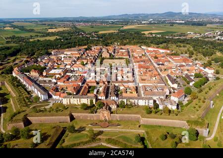 La France, Haut Rhin, Neuf Brisach, fortifiée par Vauban, classé au Patrimoine Mondial de l'UNESCO (vue aérienne) Banque D'Images