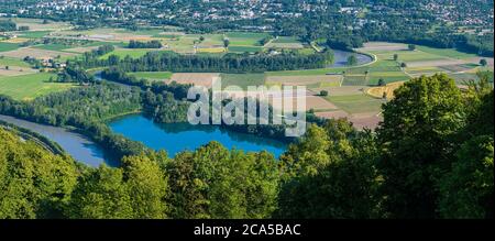 France, Isere, environs de Grenoble, vue panoramique depuis Venon, vue sur l'Isere et le lac de Taillat Banque D'Images