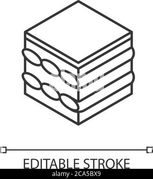 Icône linéaire tiramisu. Dessert aromatisé au café. Cuisine italienne traditionnelle. Bonbons européens. Illustration personnalisable à lignes fines. Symbole de contour. VEC Illustration de Vecteur