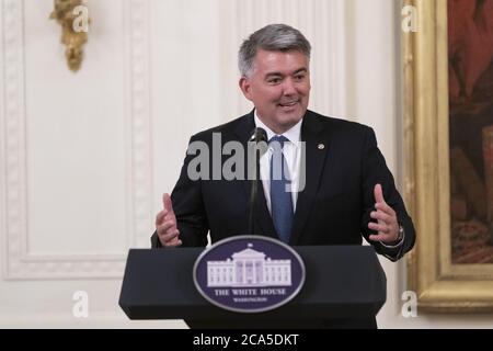 Washington, États-Unis. 04e août 2020. États-Unis le sénateur Cory Gardner, R-CO, s'exprime lors d'une cérémonie de signature de H.R. 1957 - The Great American Outdoors Act à la Maison Blanche à Washington, DC, le mardi 4 août 2020. Photo de Chris Kleponis/UPI crédit: UPI/Alay Live News Banque D'Images