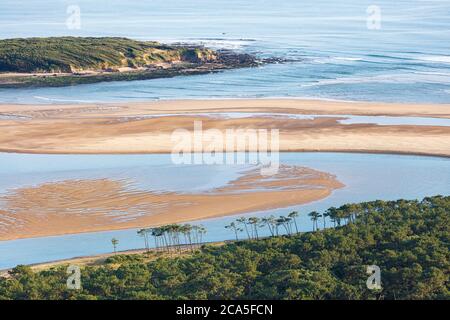 France, Vendée, Talmont Saint Hilaire, la Pointe du Payre, le Havre du Payre et la plage de Veillon (vue aérienne) Banque D'Images