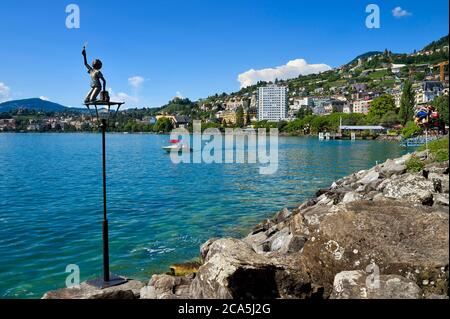 Suisse, canton de Vaud, Montreux, sculpture d'art contemporain sur les rives du lac Léman (Lac Léman), Banque D'Images