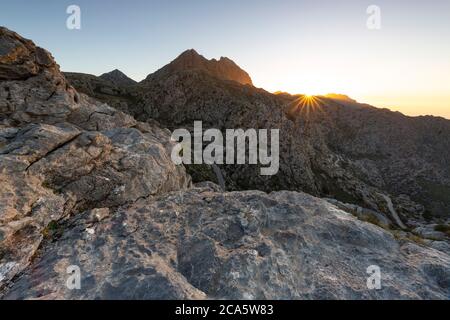 Espagne, Iles Baléares, Majorque, Serra de Tramuntana, sa Calobra, sommet de Puig Major (plus haut sommet de l'île, 1445 m) Banque D'Images