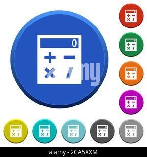 Calculatrice de poche boutons ronds de couleur biseautée avec surfaces lisses et icônes blanches plates Illustration de Vecteur