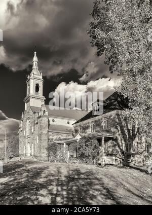 Vue sur le tuyau et l'église, North Hatley, Cantons de l'est, Estrie, Québec Provence, Canada Banque D'Images