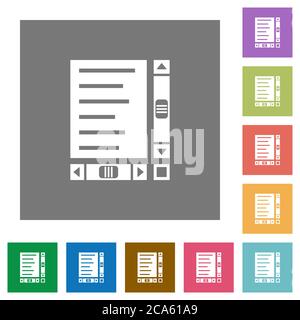 Document avec contenu et barres de défilement icônes plates sur des arrière-plans carrés de couleur simples Illustration de Vecteur