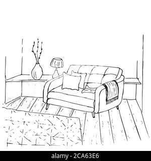 canapé isolé sur fond blanc. Illustration vectorielle dans le style d'esquisse. Illustration de Vecteur