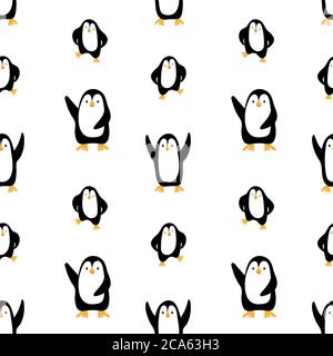 Motif sans couture avec jolis pingouins de dessin animé sur fond blanc. Illustration vectorielle. Illustration de Vecteur