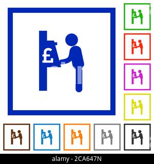 Dièse Cash machine icônes de couleur plate dans des cadres carrés sur fond blanc Illustration de Vecteur