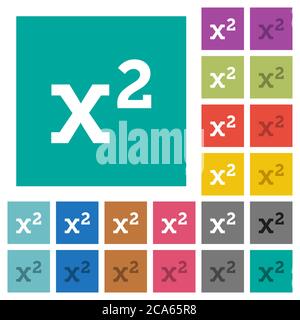 Icônes plates multicolores d'exponentiation mathématique sur des fonds carrés simples. Inclut des variantes d'icône blanche et foncée pour les effets de survol ou actifs. Illustration de Vecteur