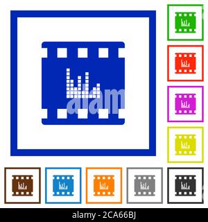 Le film émet des icônes de couleur plate dans des cadres carrés sur fond blanc Illustration de Vecteur