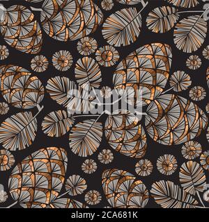 Motif sans couture en feuilles d'or en forme de cônes de pin noyés à la main pour l'arrière-plan, le tissu, le textile, l'emballage, la surface, la toile et l'impression. Ludury Noël rapport d'hiver Illustration de Vecteur