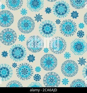 Motif flocon de neige bleu classique sans coutures pour le fond, le tissu, le textile, l'enveloppe, la surface, la toile et l'imprimé. Bleu traditionnel de style folklorique hiver Illustration de Vecteur