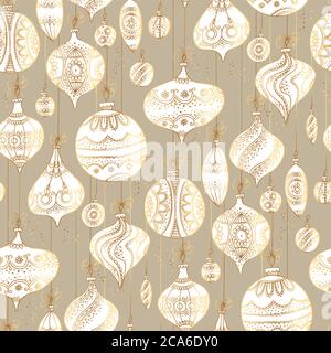 Motif décoratif élégant blanc Noël boules assorties sans couture pour le fond, l'emballage, le tissu, le textile, l'emballage, la surface, la toile et l'imprimé. Style rétro Illustration de Vecteur