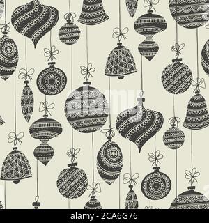 Motif noir et blanc élégant de boules de Noël sans coutures pour l'arrière-plan, l'emballage, le tissu, le textile, l'emballage, la surface, la toile et l'imprimé. Noël et New-you Illustration de Vecteur