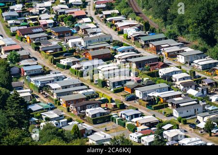 Camping Hetzingen, terrain de camping, dans la région de Rur-Eifel, près de la ville de Nideggen, NRW, Allemagne, Banque D'Images