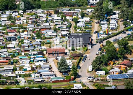 Camping Hetzingen, terrain de camping, dans la région de Rur-Eifel, près de la ville de Nideggen, NRW, Allemagne, Banque D'Images