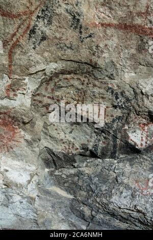 Peintures d'art rupestre de 5,000 ans dans les grottes de Mitla, site classé au patrimoine mondial de l'UNESCO des grottes préhistoriques de Yagul et Mitla dans le C Banque D'Images