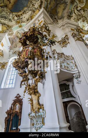 Fresques de l'église de Wieskirche en Bavière, Allemagne Banque D'Images