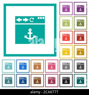 Le navigateur ancre des icônes de couleur plate avec des cadres quadrants sur fond blanc Illustration de Vecteur
