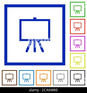 Chevalet avec toile vierge icônes de couleur plate dans des cadres carrés sur fond blanc Illustration de Vecteur
