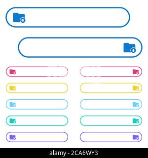 Déplacez les icônes de répertoire vers le bas dans les boutons de menu de couleur arrondie. Variantes des icônes de gauche et de droite. Illustration de Vecteur