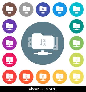 FTP tri descendant des icônes blanches plates sur des arrière-plans de couleur ronde. 17 couleurs d'arrière-plan sont incluses. Illustration de Vecteur