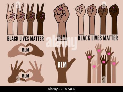 Black Lives Matter, blm, les mains des femmes protestent contre le racisme, les combats des brutes noires, illustration vectorielle Illustration de Vecteur