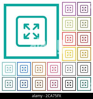 Agrandir les icônes de couleur plate de l'objet avec des cadres quadrants sur fond blanc Illustration de Vecteur