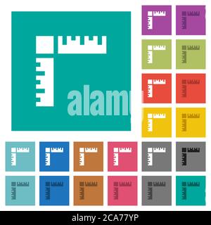 Icônes plates multicolores des règles de page sur des fonds carrés simples. Inclut des variantes d'icône blanche et foncée pour les effets de survol ou actifs. Illustration de Vecteur