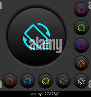 Boutons-poussoirs sombres verrouillés pour la rotation de l'écran mobile avec icônes de couleur vive sur fond gris foncé Illustration de Vecteur