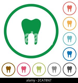 Icônes de couleur plate à dent unique avec contours ronds sur fond blanc Illustration de Vecteur