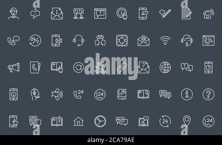 Ensemble simple d'icônes de ligne vectorielle aide, support et Contactez-nous Illustration de Vecteur