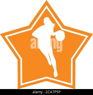 femme sportive pratiquant le basket-ball silhouette de sport dans le dessin d'illustration de vecteur d'étoile Illustration de Vecteur