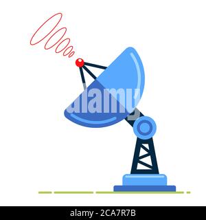 antenne parabolique sur fond blanc recevant ou émettant un signal. illustration vectorielle plate. Illustration de Vecteur