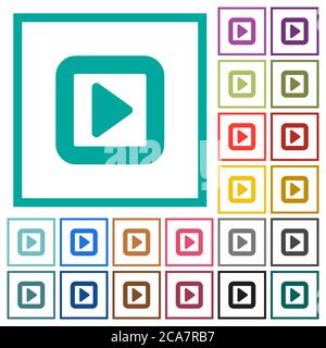 Active/désactive les icônes de couleur plate de droite avec des cadres quadrants sur fond blanc Illustration de Vecteur