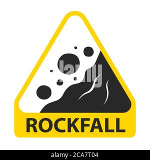 panneau de signalisation jaune pour la rockfall. illustration vectorielle plate. Illustration de Vecteur